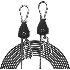 STAYGROW 4-Pack 1/8" Adjustable Rope Hanger, Heavy Duty Ratchet Tie Down Strap with Reinforced Metal Gear, Ratcheting Pulley System Bungee Cord for Hanging Plants Grow Light and Various Tie-Down Uses