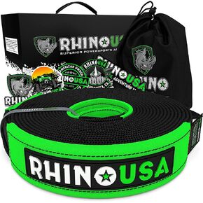 حزام سحب RHINO USA Recovery مقاس 3 بوصات × 20 قدمًا - قوة كسر تم اختبارها في المعمل تبلغ 31,518 رطلًا - تتضمن حقيبة سلسلة سحب شديدة التحمل - نهاية حلقة معززة ثلاثية لضمان راحة البال - حبل سحب للطوارئ على الطرق الوعرة
