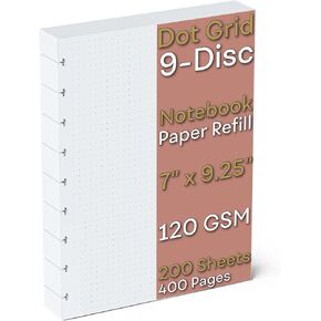 Discbound Dotted Grid Paper, 120 GSM Refill, 400 Sheets (800 Pages), 9 Disc Pre-Punched Happy Planner Inserts, Loose Leaf, White, 7 inch x 9.25 Inch (400 Sheet 800 Pages)