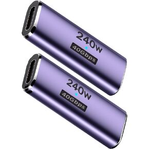 Rerwelin USB C Female to Female Adapter 2 Pack, USB C Coupler USB 4 Adapter Coupler Support 240W PD, 40Gbps, 8K@60Hz, 5K@60Hz, 4K@120Hz for iPhone 15 Series, Thunderbolt 4/3, iPad, MacBook Pro/Air