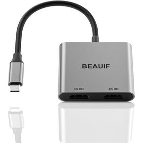 USB C to Dual HDMI Adapter - 4K @60Hz, Compatible with Dell, HP, MacBook Pro, and More.