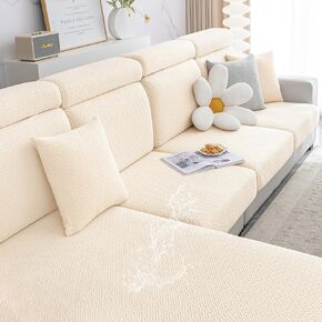 smiry Waterproof Couch Cushion Covers, Stretch Jacquard Thick Sofa Cushion Covers, Washable Seat Cover Slipcover Elastic Furniture Protector for Pets, Kid (2PC, Beige)