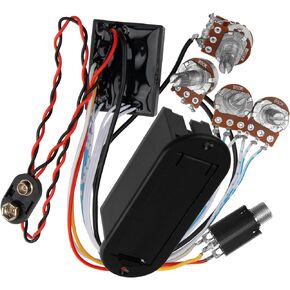 Yootones Prewired 2 Band Active Passive EQ Equalizer Preamp Circuit & 9V Pickup Battery Holder Case Compatible with Guitar Bass Instruments
