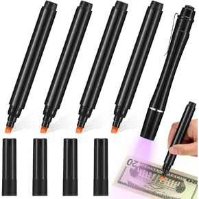 Geiserailie 5 Pcs Counterfeit Bill Detector Marker Pen Fake Counterfeits Money Detector Pen UV Penlight Flashlight with Clip Detects Fake Bills Universal False Currency Pack