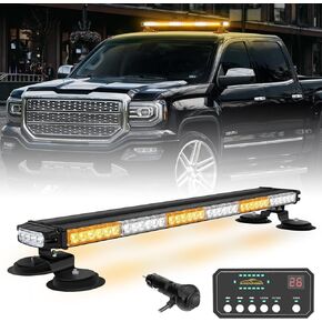 XRIDONSEN 28.4 "80 LED سقف علوي ستروب ضوء بار العنبر الأبيض تحذير الطوارئ وامض منارة السلامة مزدوجة الجانب مستشار المرور أضواء قاعدة مغناطيسية لمركبات البناء المحراث / سحب الشاحنات بيك اب