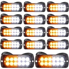 14 Pack 12 LED Strobe Lights for Trucks Surface Mount Emergency Lamps for Vehicles Amber and White 12-24V Grille Head Safety Flashing Warning Lights Hazard Beacon for Car Tow Truck Accessories