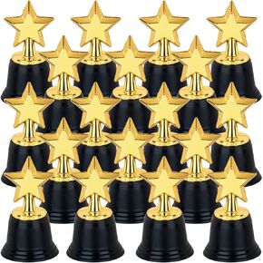 24 Pack Mini Star Trophy Awards Bulk (4.5 Inch), Plastic Gold Star Trophies For Halloween Party Favors, Goodie Bags, Kid Classroom School Reward, Sports Tournament Winning Prize, Hollywood Event Props