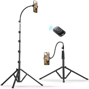 Weilisi 82" Tall Tripod, Adjustable Gooseneck iPhone Tripod Stand with Remote, Flexible Tripod, Overhead Travel Tripod for iPhone 15/14/13/12/Android/iPad for Recording/Watching/Cooking/Fitness/Vlog