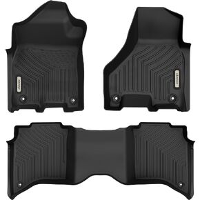 OEDRO Floor Mats Compatible with 2019-2024 Ram 2500/3500 Crew Cab with 1st Row Bucket or Bench Seats, Includes 1st and 2nd Row Floor Liners, Custom Fit TPE All Weather Car Liners, Black