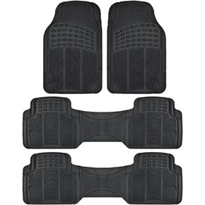 BDK 3-Row ProLiner Original Heavy Duty 4pc Front & Rear Rubber Floor Mats for Car SUV Van (Fits 3rd Row Vehicles) - All Weather Protection Universal Fit (Black)