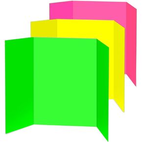 3 pcs Small Neon Trifold Poster Board 16 x 24 Inches, Bright Color Tri Fold Display Presentation Board School Office Science Fair Foldable Paperboard (16 x 24 Inches)