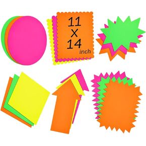 Juvale 18 Piece 11x14 Large Neon Poster Board Cutouts, Paper Signs for Science Fair Projects Decoration, School Presentation Supplies (6 Shapes)