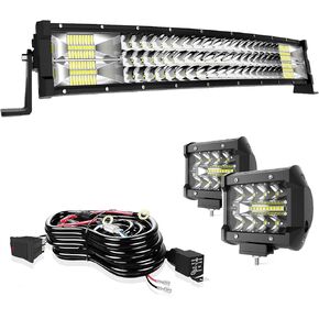 Led Light Bar Curved TERRAIN VISION 22 Inch Triple Row Spot Flood Combo Beam Light bar 2Pc 4Inch Led Fog Lights W/Wiring Harness for Jeep Trucks ATV Polaris Boat