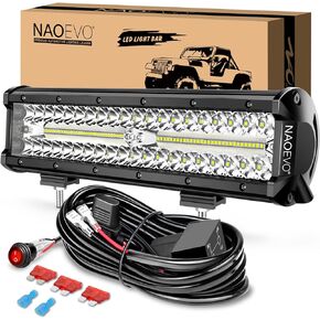 شريط إضاءة LED 12 بوصة من NAOEVO، 300 وات 30000 لومن LED للطرق الوعرة/القيادة/مصابيح الضباب مع مجموعة أدوات أسلاك، مصابيح عمل LED لشاحنة UTV ATV وعربة الجولف وقارب الجيب، قطعة واحدة (أبيض)