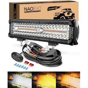 NAOEVO 12 inch LED Light Bar, 300W 30000LM LED Offroad/Driving/Fog Lights LED Bar with Wiring Harness Kit, Spot Flood LED Work Lights for Truck UTV ATV Golf Cart Boat Jeep, 1 Pc (White)