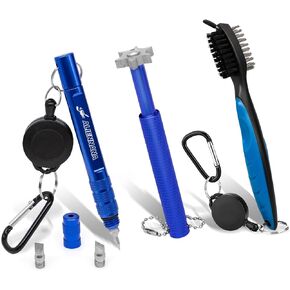 Aliennana Golf Clean Tool Set, Golf Wedge Groove Sharpener Tool | Golf Club Sharpener - Retractable Golf Club Brush and 2 Golf Club Groove Sharpener with 3 Replaceable Heads for U & V-Grooves