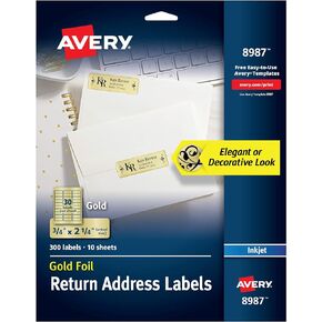 Avery Printable Return Address Labels, 0.75" x 2.25", Gold Foil, 300 Blank Mailing Labels (08987)