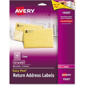 Avery Printable Return Address Labels with Sure Feed, 2/3" x 1-3/4", Matte Clear, 600 Blank Mailing Labels (15695)
