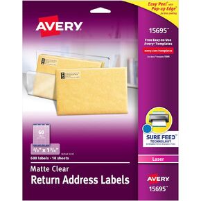 Avery Printable Return Address Labels with Sure Feed, 2/3" x 1-3/4", Matte Clear, 600 Blank Mailing Labels (15695) in Kuwait
