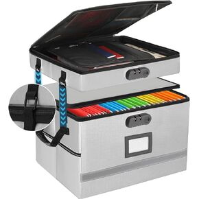File Organizer, Fireproof File Box with Lids, Important Document Organizer Box with Lock, Portable File Folder Organizer with Handle