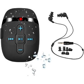 Waterproof MP3 Player for Swimming and Running, Underwater Headphones with Short Cord, Shuffle Feature