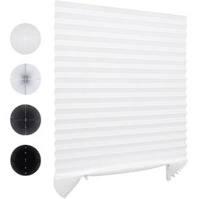 4pcs Pleated Shades for Windows Blackout No Drill Blinds Cut to Size Temporary Shades Self Adhesive Cordless Blinds for Home Bedroom Office (White, 35" W x 71" H)