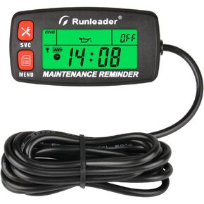 Runleader Digital Maintenance Tach Hour Meter Gauge,RPM Alert,Backlight Display,Battery Replaceable,Used for Small Gas Engine, Works on Garden Tractor Motorcycle Generator Snowmobile Chainsaw Marine.