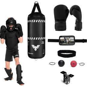 Elite Sports Boxing Punching Bag Set for Kids - 2.5 ft Leather Kids Punching Bag for Teens Heavy Boxing Bag Kit for Youth