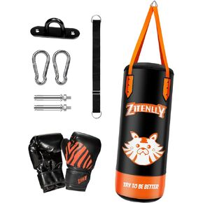 Kids Punching Bag with Gloves - PU Leather & Adjustable Height Strap - Boxing Bag Set for 3-8 Years Kids Great for Boxing, MMA, Kickboxing