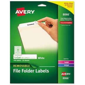Removable File Folder Labels with Sure Feed Technology 0.66 X 3.44 White 30/Sheet 25 Sheets/Pack Qty: 750