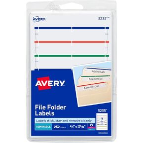 ملصقات مجلد ملفات Avery على أوراق مقاس 4 × 6 بوصة، لاصق قابل للإزالة، متنوع، 2/3 بوصة × 3-7/16 بوصة، 252 ملصقًا (5235)
