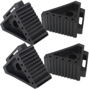 Premium Rubber Wheel Chocks with Carry Handles, Solid RV Tire Chocks for Camper, Travel Trailer, Trucks or ATV, Stable and Durable, 8.5" x 4" x 6" (4-Pack)