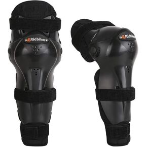 RIDBIKER Kids Dirt Bike Gear منصات حماية الركبة، مضادة للانزلاق وقابلة للتعديل للركبة للدراجات النارية، معدات طويلة الساق واقية لسباق الدراجات النارية الجبلية - قسمين تصميم منحني مسبقًا (أسود) in Kuwait
