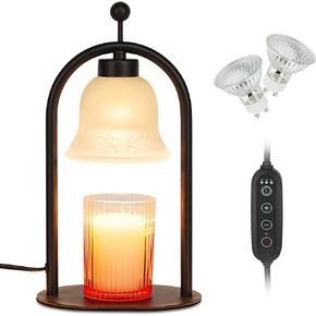 Candle Warmer Lamp, Electric Candle Warmer Lamp for Jar Candles Dimmable Timer Heat Melting Wax Candles for Bedroom Home Decor Scented Wax with 2 Bulbs, Valentine's Day Gift Black