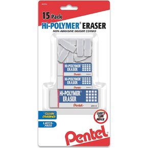 Pentel® Hi-Polymer® Eraser Combo Pack, White, Pack of 15
