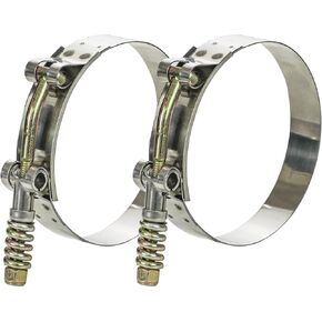 2 Pack T-Bolt Hose Clamps, Stainless Steel Hose Clamp with Reinforcement Spring for Pipe, Turbo Intake Intercooler Clamp Working Range 4"-4.33"(102-110mm)