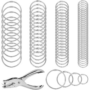 BUYGOO 75Pcs Binder Rings, Loose Leaf Binder Ring Assorted Sizes 1, 1.25,1.5, 2 Inch Book Binder Rings with 1 Hole Punch Ring Binder Clips, Metal Rings for Index Cards, Flash Cards Rings, Book Rings