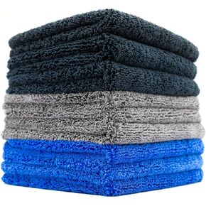 The Rag Company - Spectrum 420 Dark Pack - Professional 70/30 Blend, Dual-Pile Plush, Microfiber Auto Detailing Towels, 420gsm, 16in. x 16in, Black + Grey + Blue (9-Pack)