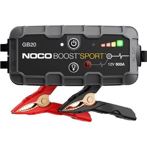 NOCO Boost Sport GB20 500 أمبير 12 فولت صندوق تشغيل القفز من الليثيوم فائق الأمان، حزمة معززة لبطارية السيارة، شاحن بنك الطاقة المحمول، وكابلات توصيل لمحركات بنزين سعة 4 لتر، 400 أمبير، أسود