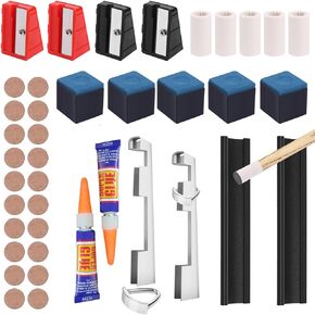 40pcs Pool Cue Repair Kit: 20 Billiard Cue Tips 4 Shaper 5 Chalk Cubes 5 Pool Cue Repairers kit Set