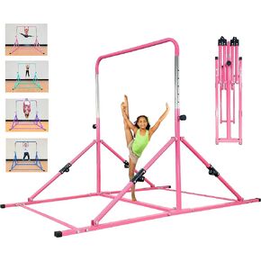 Upgrade Foldable Gymnastic Bar with Mat for Kids Ages 3-12, 200 lbs Weight Capacity, Gymnastic Kip Bar Horizontal Bar for Kids, Gymnastic Training Equipment for Home and Gym Center Use