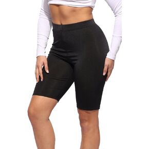 Ofenti Shiny Biker Shorts Colorful Knee Length High Waist Active Slip Shorts Boy Shorts Dance Yoga Running Lounge
