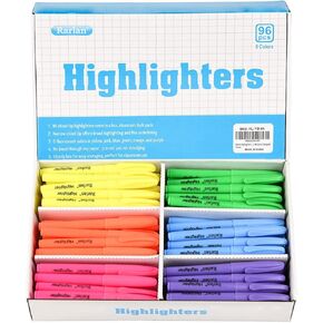 Highlighters, Chisel Tip, Assorted Fluorescent, 96 Count Bulk Pack