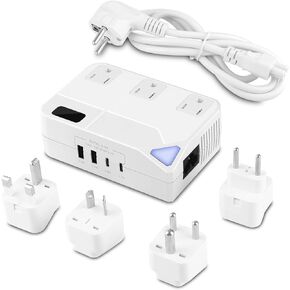 محول الجهد الكهربي من الولايات المتحدة إلى أوروبا ومحول السفر العالمي، مجموعة محول طاقة 2300 وات 220 فولت إلى 110 فولت، محول طاقة 4 قابس، محول الهاتف الخليوي للسفر لمجفف الشعر في المملكة المتحدة وإيطاليا in Kuwait