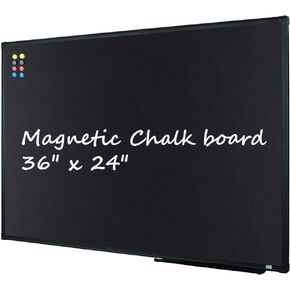 Lockways Magnetic Chalk Board 48" x 36" | Wall Mounted Chalk Black Bulletin Board with Pen Tray, Black Aluminum Message Presentation Memo Board for Office & School