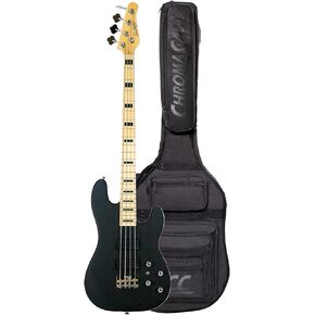 Sawtooth, 4-String Rebel24 Series Satin Black 24 Fret Electric Bass Guitar w Fishman Fluence Pickups and Padded Gig Bag, Right (ST-PB24-SBK-1)