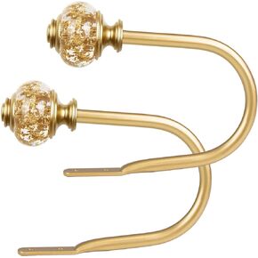 2 Pack Curtain Holdbacks, USFOOK Black Decorative Window Drapery Tiebacks, Curtain Tie Back Hooks for Wall with Translucent Finials (4.3" L x 3.4" W)