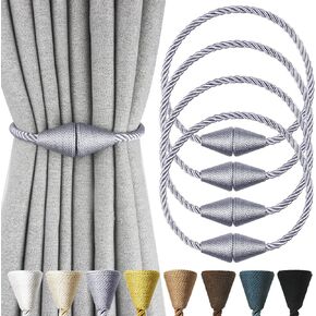 2 Pack Magnetic Curtain Tiebacks Rope Modern Handmade Curtain Tie Backs Decorative Drapes Weave Holdbacks for Window Décor, Black