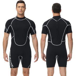 Owntop Shorty Wetsuit Womens Mens | 3/2mm CR Neoprene-Upgraded | Ultra Stretch | Back Zip with Pull-tab | Swimming Diving Surfing - Water Sports