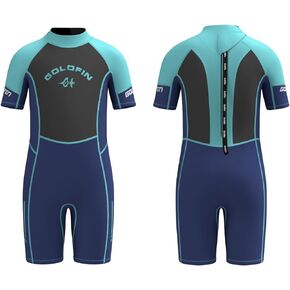 Goldfin Kids Wetsuit, 3mm Shorty Wetsuits for Boys Girls Neoprene Wet Suits Keep Warm in Cold Water Surfing Swimming Snorkeling Diving